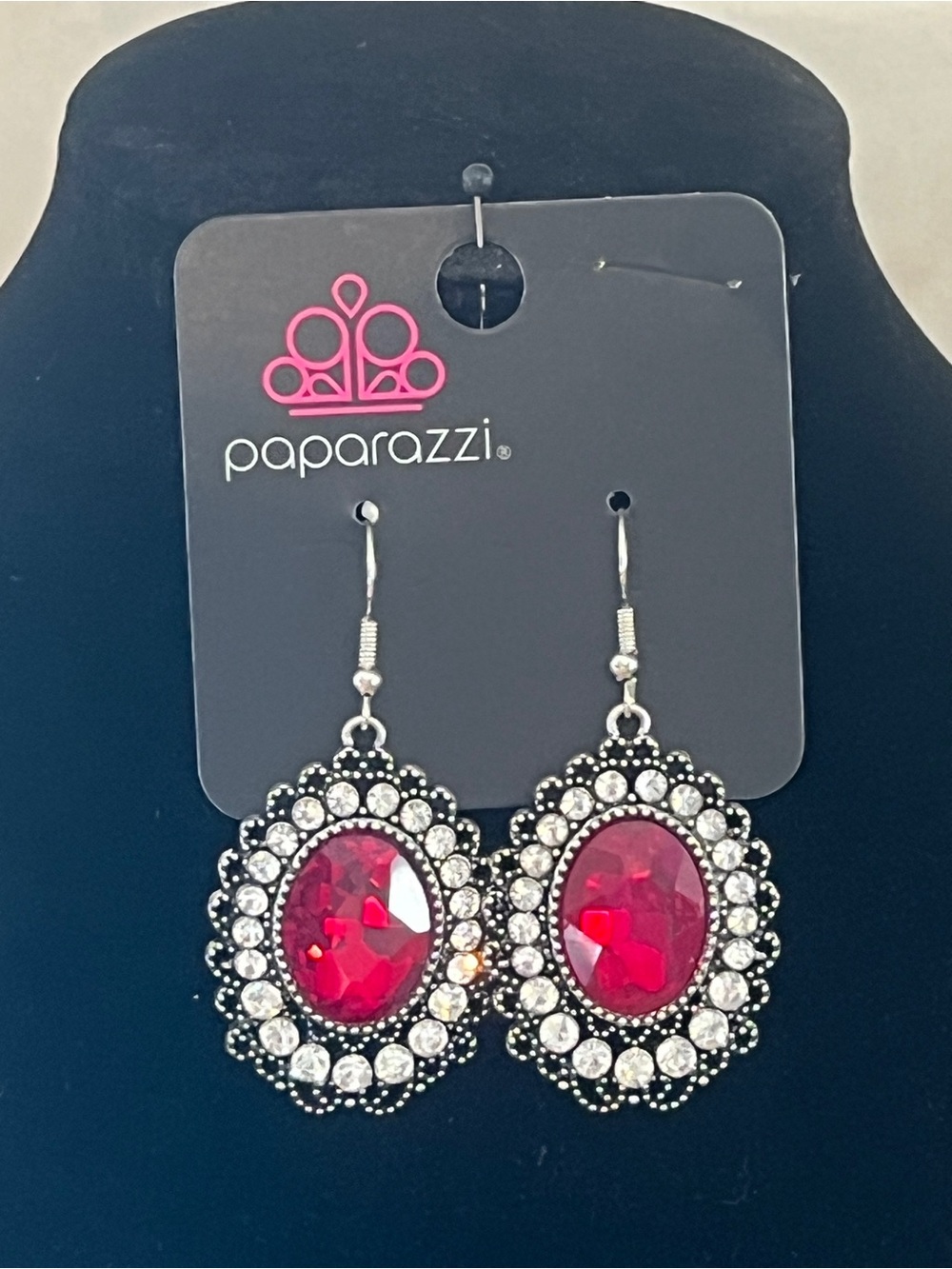Paparazzi Red Crystal Oval Drop Earrings